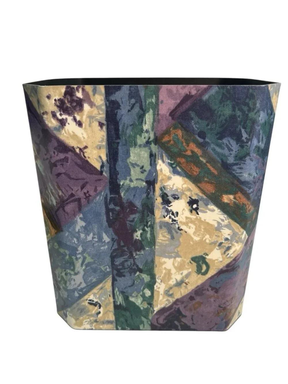 Vtg Wamsutta Abstract Geometric Waste Paper Basket 1990s Purple Blue Beige Green